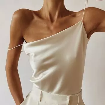 2023 весенние атласные сексуальные женские топы, однотонные черные атласные топы с открытой спиной на бретельках, женский жилет, элегантный модный свободный повседневный женский топ M белый