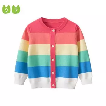 2023 весенняя новая детская одежда, Радужный вязаный свитер для девочек, кардиган, пальто 100cm