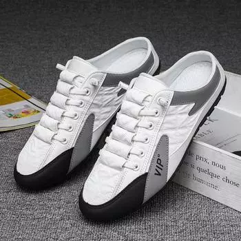 2023 весенняя новая мужская обувь, трендовая универсальная повседневная обувь в Корейском стиле, ленивая полутапочка 39 чёрный