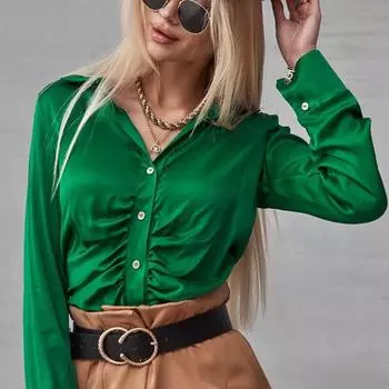 2023 весенняя одежда, свободные топы, блузка, плиссированная рубашка, модная офисная женская одежда с длинным рукавом, женский однотонный кардиган, элегантный 25331 S зелёный