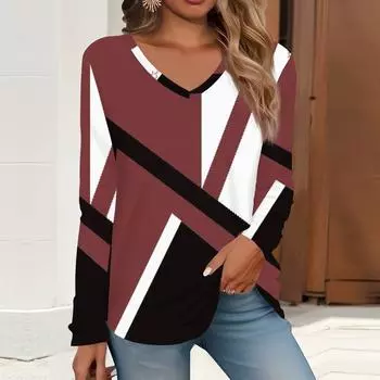 2023 весна и осень новая мода с длинным рукавом повседневная футболка с v-образным вырезом и принтом