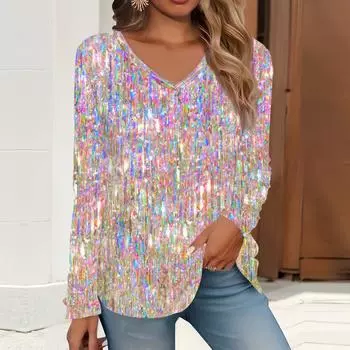 2023 весна и осень новая мода с длинным рукавом повседневная футболка с v-образным вырезом и принтом