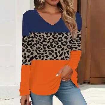 2023 весна и осень новая мода с длинным рукавом повседневная футболка с v-образным вырезом и принтом