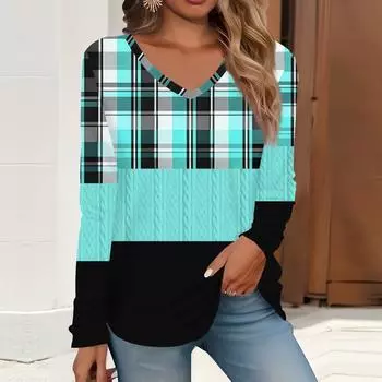 2023 весна и осень новая мода с длинным рукавом повседневная футболка с v-образным вырезом и принтом