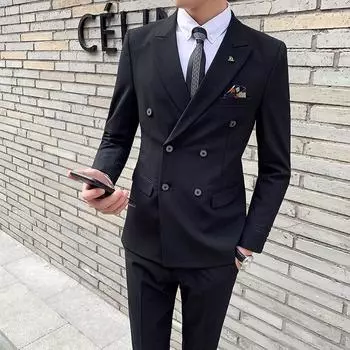 2023 весна и осень, новый мужской двубортный костюм, мужской костюм с вышивкой, платье, комплект из двух предметов, мужской костюм в корейском стиле