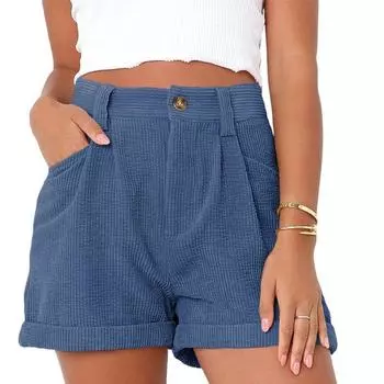 2023 весна/лето короткие брюки-харун с карманами, модные однотонные вельветовые шорты с высокой талией, повседневные свободные белые шорты для женщин 26677 S орион
