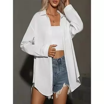 2023 весна/лето однотонная рубашка, повседневная женская рубашка поло с длинными рукавами, модные женские топы, элегантные Blusas 30439 S белый