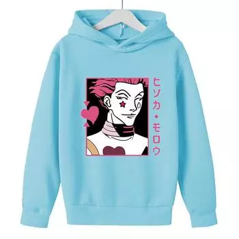 2023, весна-осень, толстовка с буквенным принтом Hisoka, детская одежда, толстовка с капюшоном в стиле аниме для девочек Hunter X Hunter, свободная одежда в стиле Харадзюку для мальчиков, унисекс 100 чёрный