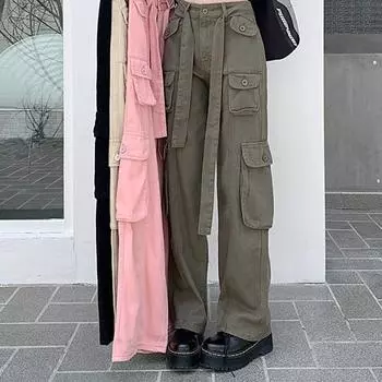 2023 Women s American Retro Distressed Multi-Pocket Straight Overalls чёрный