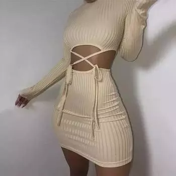 2023 Women s Hot-Selling Spring/Fall Sexy Slim-Fit Two-Piece Set with Long Sleeves and Round Neck. Small