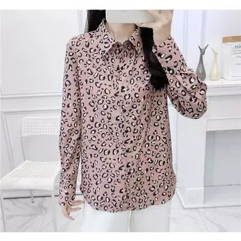 2023 Women s Spring Clothing Fashion Korean Style Leopard Print Print Elegant Lapel Single Breasted Loose Easiest for Match Irregular Shirt Leopard print Print L