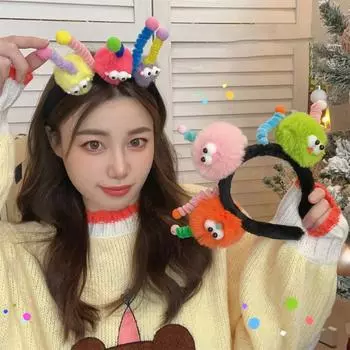 2023 забавная плюшевая уродливая кукольная повязка на голову женская зимняя милая мультяшная повязка для мытья лица обруч для волос корейская повязка на голову для девочек-волос