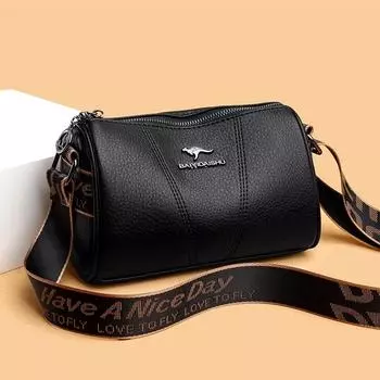 2023 женская большая сумка-подушка Boston из искусственной кожи с широким плечевым ремнем коричневый