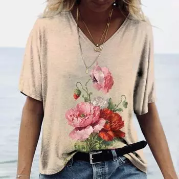 2023 женская футболка с V-образным вырезом и 3D-цветочным узором с принтом Harajuku Ladies Tee Abstract Y2k Street Casual Clothing Shortsleeved 5xl L