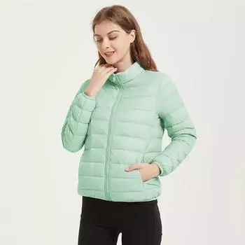 2023 Женская короткая куртка из белого утиного пуха - Легкая, с капюшоном, в корейском стиле, осень/зима, свободного кроя, воротник-стойка. S