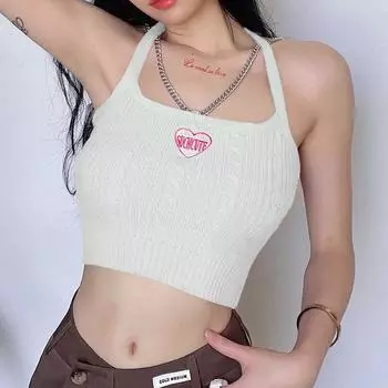 2023 женская летняя сексуальная майка с открытой лямкой и открытой спиной, облегающая трикотажная майка S зелёный