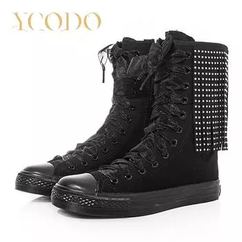 2023 женская модная парусиновая обувь на весну, лето и осень, трендовые парусиновые сапоги с декоративной бахромой для девочек и студентов 43 чёрный