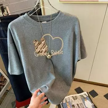 2023 Женская модная свободная тонкая белая хлопковая футболка с коротким рукавом и принтом M