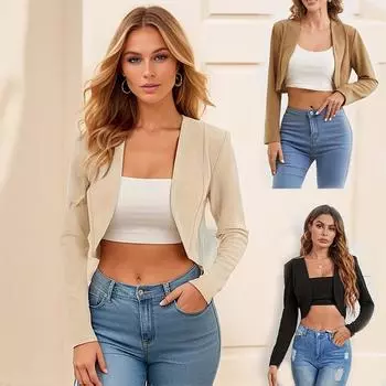 2023 Женская модная тонкая короткая куртка с высокой талией - европейский и американский стиль L абрикосовый