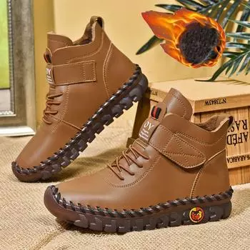 2023 женская обувь на кашемире, теплая обувь из хлопка с высоким берцем, зимняя обувь для мам, сшитая вручную, теплые ботинки на плоской подошве с мягкой подошвой 38