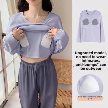 2023 Женская пижама с длинными рукавами и рисунком из мультфильмов с нагрудными накладками для всех сезонов XXL (125-140 jin)