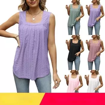 2023 Женская повседневная футболка с жилетом «ласточкин хвост» без рукавов с полым квадратным воротником S белый