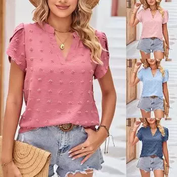 2023 Женская повседневная шифоновая рубашка с v-образным вырезом S чёрный