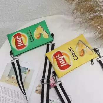 2023 Женская повседневная сумка через плечо с изображением картофельных чипсов для телефона - модная маленькая сумка через плечо с буквенным дизайном 24*15 cm жёлтый