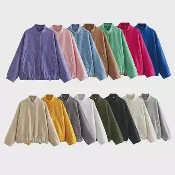 2023 Женская повседневная уличная бейсбольная куртка из твида с воротником-стойкой Medium