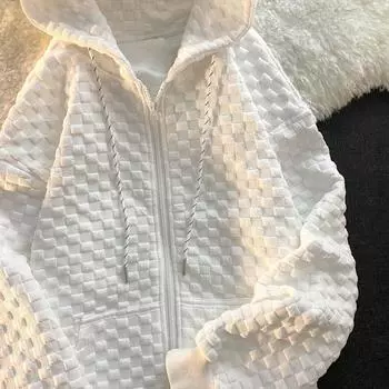 2023 Женская свободная вафельная толстовка с капюшоном - Универсальный кардиган с длинными рукавами в корейском стиле XL серый