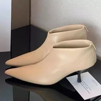 2023 Женские ботильоны на высоком каблуке-рюмочке, мягкие ботильоны из искусственной кожи, зимние туфли «Челси», женские офисные туфли с острым носком, Botines Mujer 35 чёрный