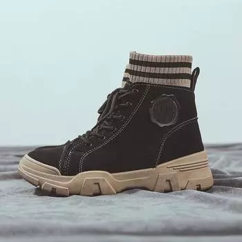 2023 женские четырехсезонные модные высокие ботильоны на нескользящей платформе, парусиновые высокие ботильоны, уличные ботинки с тонким ремешком 35 чёрный