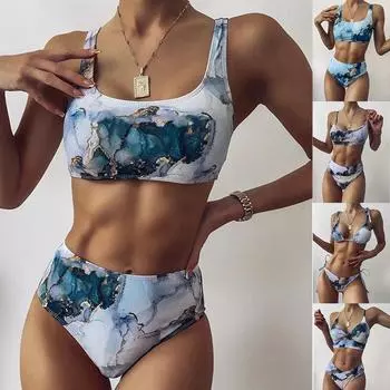 2023 женские летние новые сексуальные купальники бикини с высокой талией и принтом