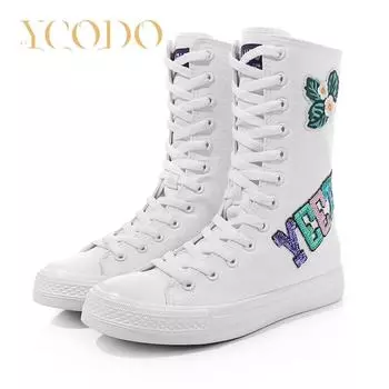 2023: женские парусиновые ботинки на весну/осень, модные парусиновые туфли для девочек-студентов с блестками и внутренней молнией 43 белый