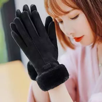 2023 Женские перчатки Осень Зима Милые пушистые теплые варежки с полным пальцем Варежки Женские перчатки для спорта на открытом воздухе розовый