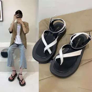 2023 Женские повседневные кожаные удобные босоножки на танкетке Легкие босоножки на молнии Женские римские бохо пляжные сандалии 39 бежевый