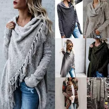 2023 Женский Модный Узкий Пальто Средней Длины Su Диагональный Свитер XL легкие хаки