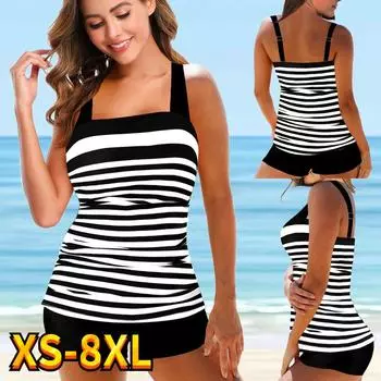 2023 женский сексуальный купальник в полоску с принтом танкини женский летний монокини купальник купальный костюм из двух предметов пляжная одежда новый XXL