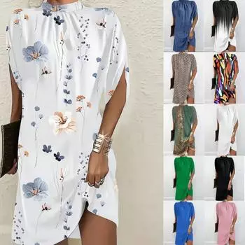 2023 Женское модное свободное платье с рукавами «летучая мышь» и круглым вырезом Large