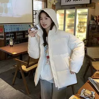 2023 зимнее новое модное женское модное свободное пальто с капюшоном Breadfear, прямое новое теплое пальто XS чёрный