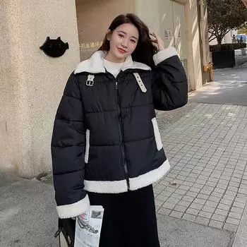 2023 зимнее новое пальто из овечьего пуха, женское пальто с коротким воротником M чёрный