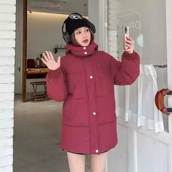 2023 зимнее новое пуховое пальто, женское модное свободное и утолщенное пальто средней длины с капюшоном S чёрный