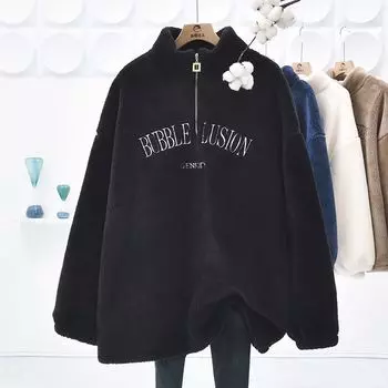 2023 зимнее новое утолщенное теплое пальто из овечьей шерсти, женское пальто-свитер с воротником-стойкой L чёрный