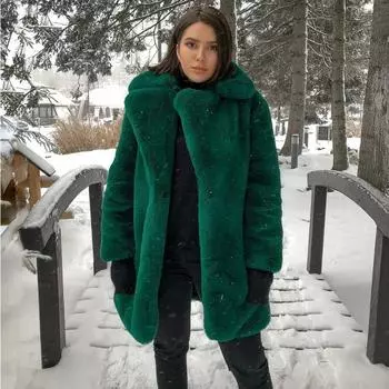 2023 зимнее женское пальто средней длины с лацканами из искусственного меха, женская плюшевая куртка, пушистая верхняя одежда, женская уличная одежда, пальто больших размеров S сахар коричневый