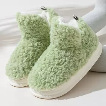 2023 зимние хлопковые тапочки, женские и мужские домашние теплые туфли из мягкого искусственного меха на толстой подошве, домашние уличные ботинки для влюбленных, пушистая обувь для девочек 35-36 чёрный