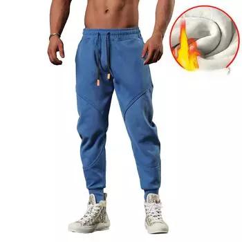 2023 зимние новые уличные мужские плюшевые брюки для бега, хлопковые брюки M чёрный