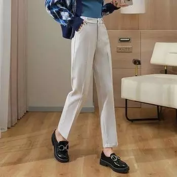 2023 зимние офисные женские брюки, осенние женские шаровары, модный костюм с высокой талией, повседневные однотонные брюки 29358 S бежевый