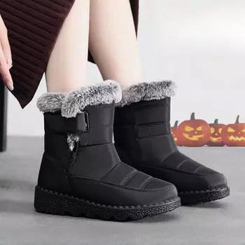 2023 зимние сапоги с кроличьим плюшем, женские хлопковые сапоги до середины икры с расширенными и утолщенными водонепроницаемыми липучками, размеры 36–45 36
