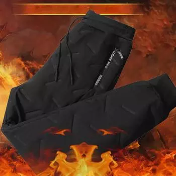 2023 зимние теплые хлопковые брюки, мужские большие плюшевые утепленные свободные повседневные брюки с прямыми штанинами 2XL чёрный