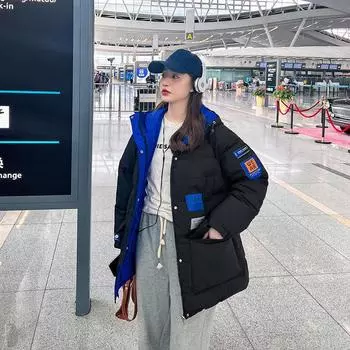 2023 Зимняя новая одежда-пуховик Пара курток средней длины Свободная утолщенная куртка S чёрный